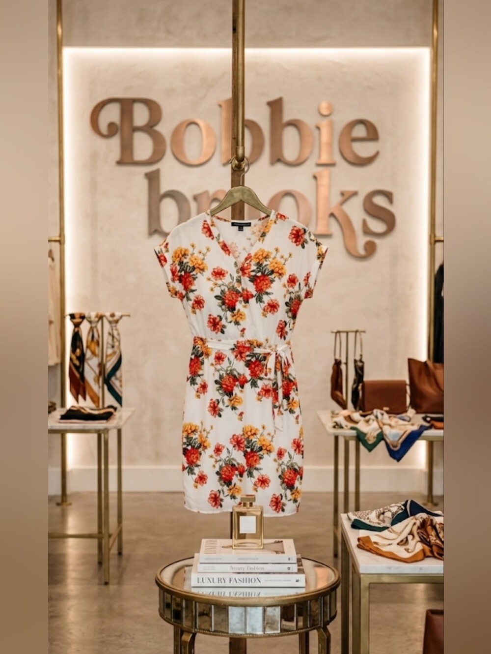 NWT Bobbie Brooks Floral Mini Dress with Waist Tie - Size 2X - White Red Yellow